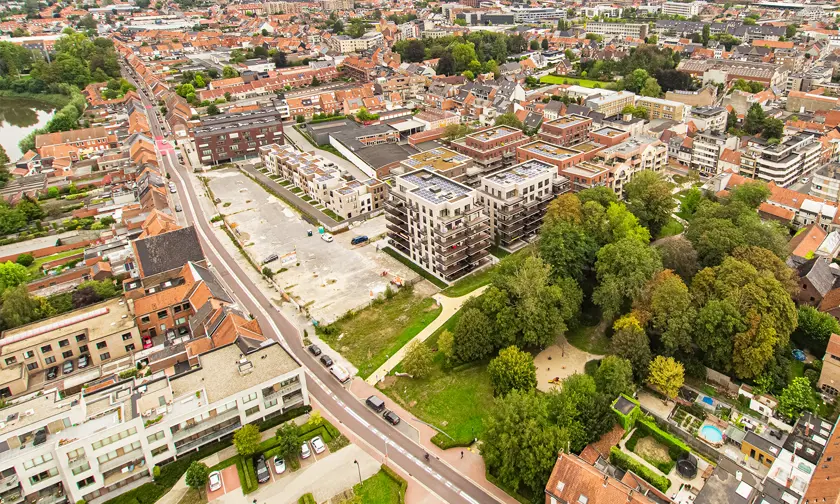 appartementen exterieur luchtbeeld park