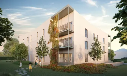 Appartementsgebouw met terrassen die uitgeven op mooie groene binnentuin